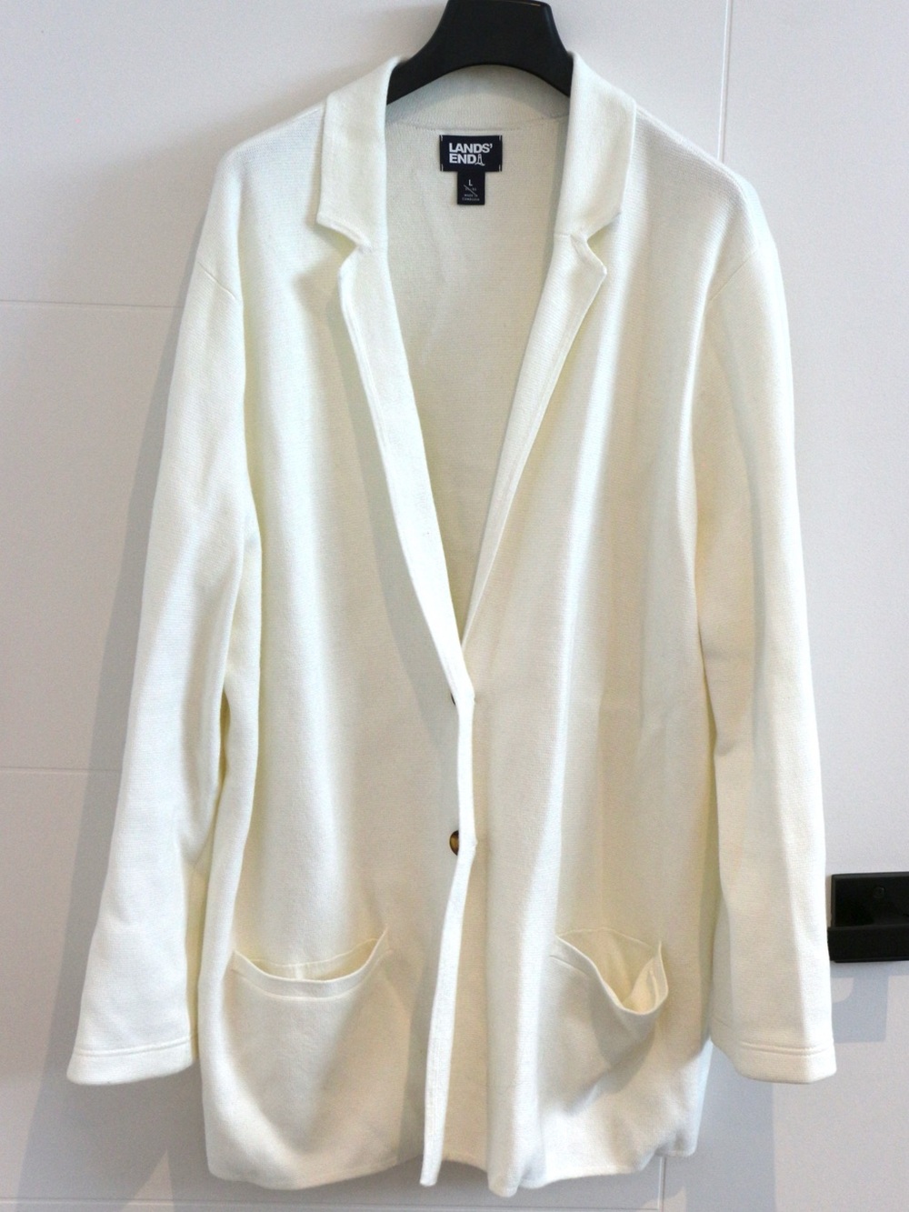 Lands' End White Sweater Blazer Cardigan Women's Large